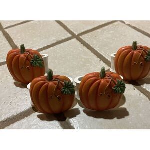 4 Orange Pumpkin Napkin Rings Halloween, Thanksgiving, Fall 2” By 2”